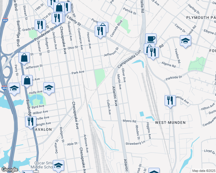 map of restaurants, bars, coffee shops, grocery stores, and more near 1611 Cullen Avenue in Chesapeake
