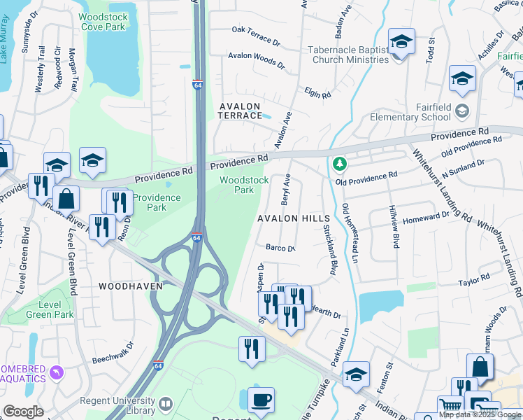 map of restaurants, bars, coffee shops, grocery stores, and more near 945 Josephine Crescent in Virginia Beach