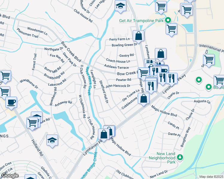 map of restaurants, bars, coffee shops, grocery stores, and more near 3072 Capital Hill Lane in Virginia Beach