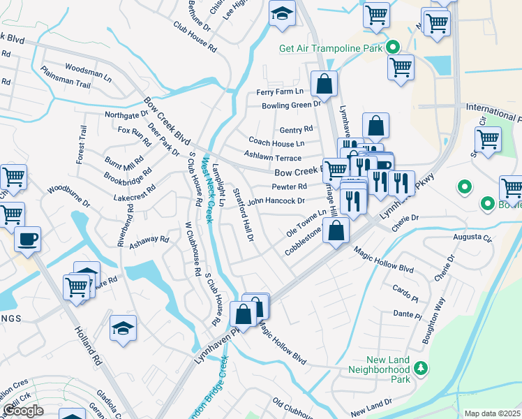 map of restaurants, bars, coffee shops, grocery stores, and more near 3072 Capital Hill Lane in Virginia Beach