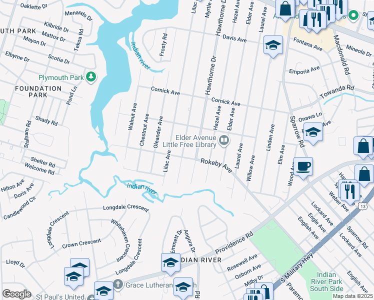 map of restaurants, bars, coffee shops, grocery stores, and more near 1522 Myrtle Avenue in Chesapeake