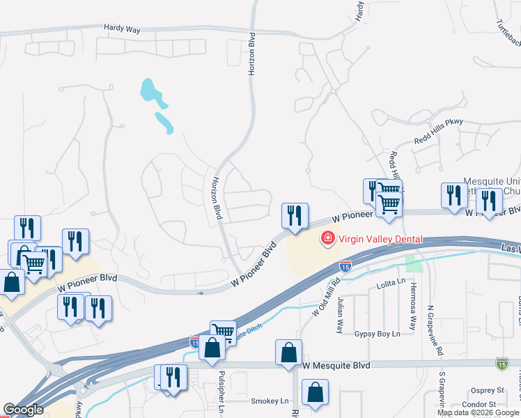 map of restaurants, bars, coffee shops, grocery stores, and more near 844 Sagedell Road in Mesquite
