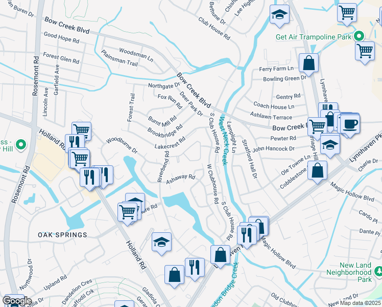 map of restaurants, bars, coffee shops, grocery stores, and more near 3209 Green Lakes Circle in Virginia Beach