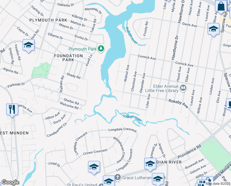 map of restaurants, bars, coffee shops, grocery stores, and more near 3303 Rokeby Avenue in Chesapeake
