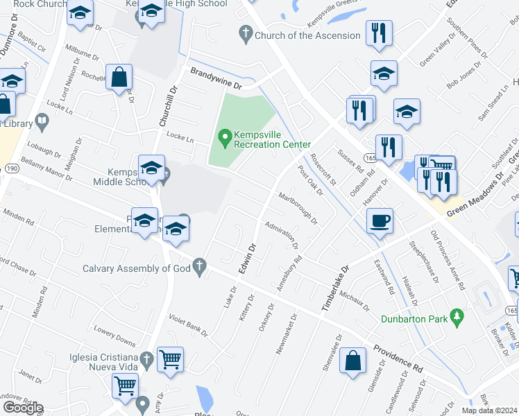 map of restaurants, bars, coffee shops, grocery stores, and more near 945 Edwin Drive in Virginia Beach
