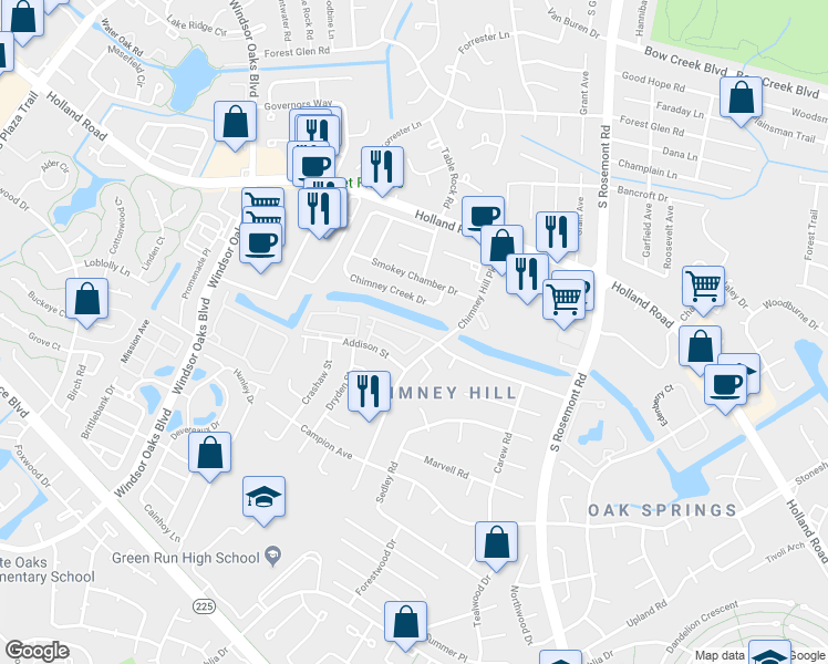 map of restaurants, bars, coffee shops, grocery stores, and more near 3628 Essex Pond Quay in Virginia Beach