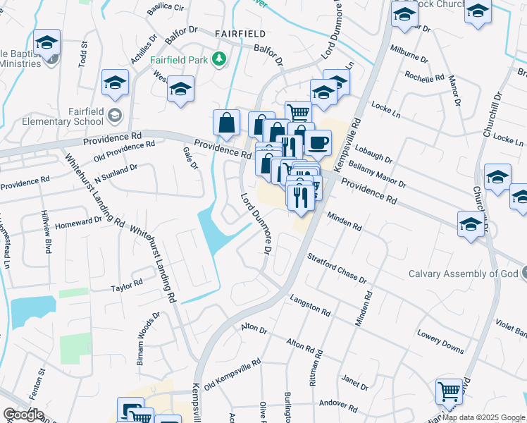 map of restaurants, bars, coffee shops, grocery stores, and more near 5286 Waller Court in Virginia Beach