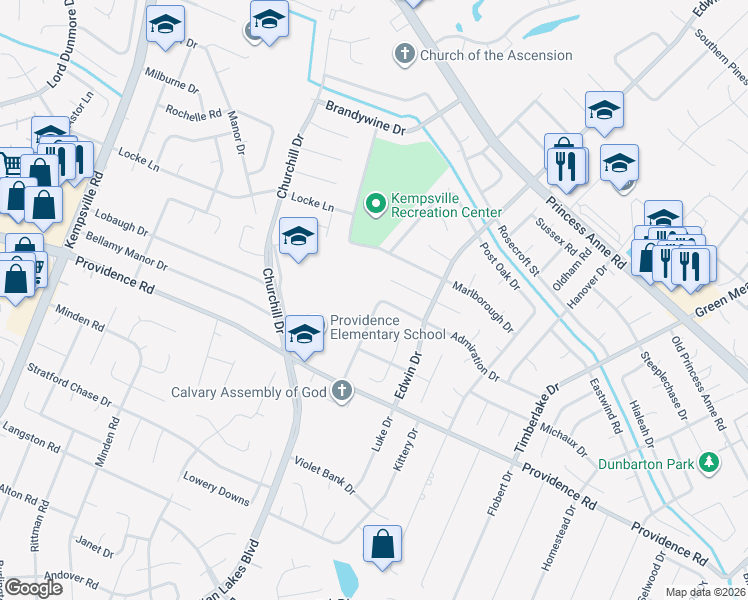 map of restaurants, bars, coffee shops, grocery stores, and more near 4928 Admiration Drive in Virginia Beach