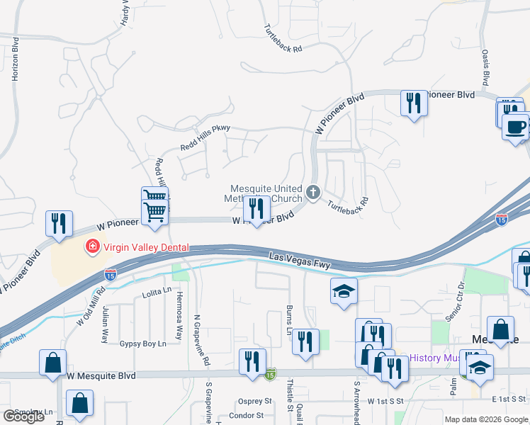 map of restaurants, bars, coffee shops, grocery stores, and more near 432 Chalet Drive in Mesquite