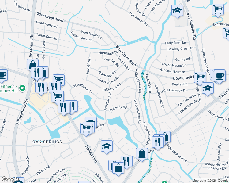 map of restaurants, bars, coffee shops, grocery stores, and more near 833 Green Lakes Court in Virginia Beach