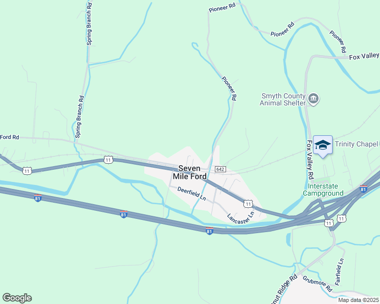 map of restaurants, bars, coffee shops, grocery stores, and more near Pioneer Road in Smyth County