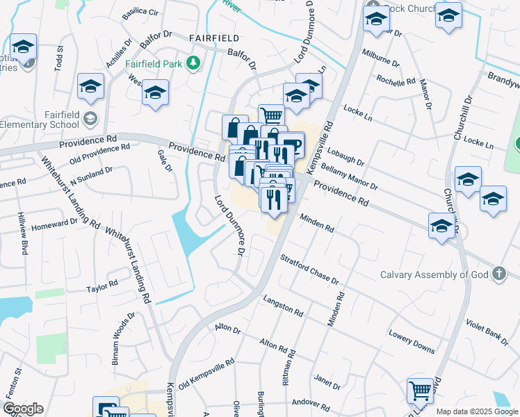 map of restaurants, bars, coffee shops, grocery stores, and more near 5238 Waller Court in Virginia Beach