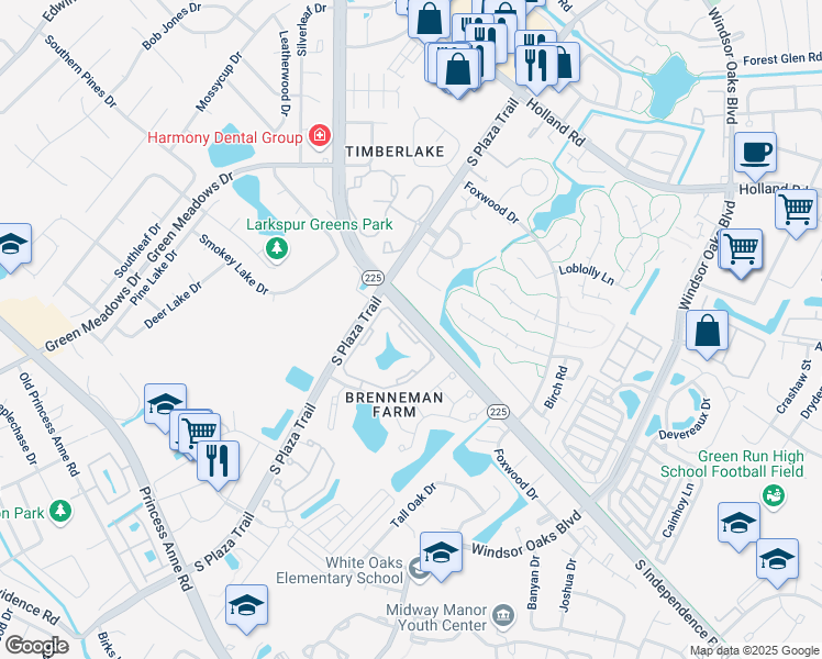 map of restaurants, bars, coffee shops, grocery stores, and more near 1531-1599 S Independence Blvd in Virginia Beach