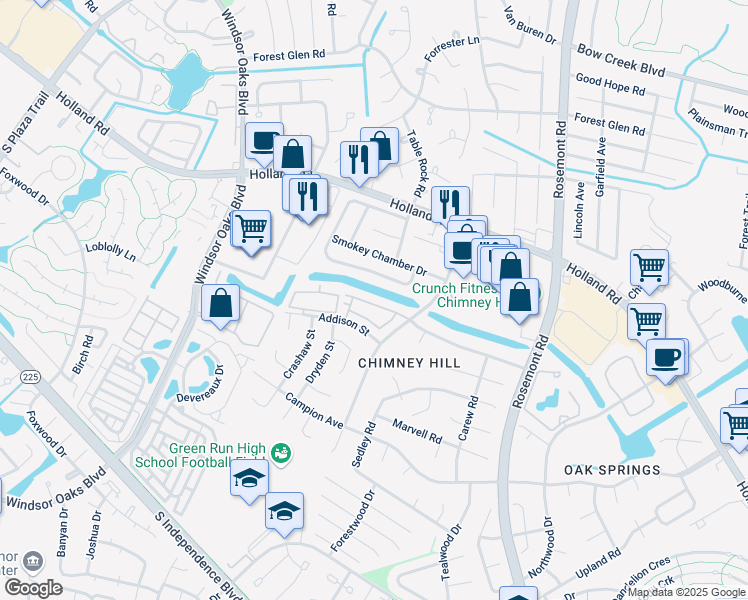 map of restaurants, bars, coffee shops, grocery stores, and more near 3643 Essex Pond Quay in Virginia Beach