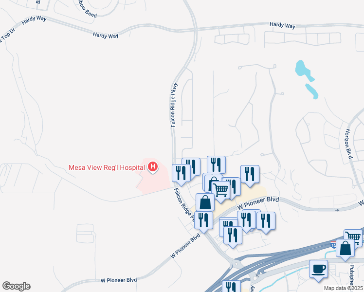 map of restaurants, bars, coffee shops, grocery stores, and more near 407 Long Iron Lane in Mesquite