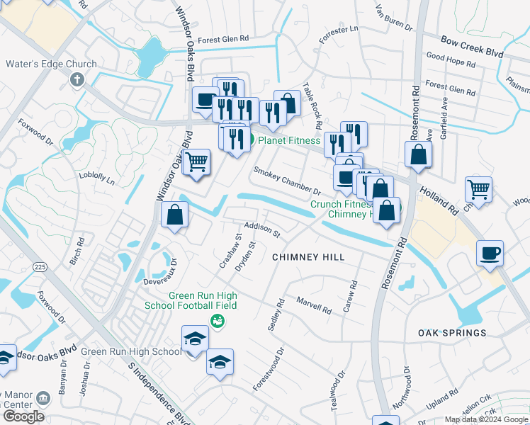 map of restaurants, bars, coffee shops, grocery stores, and more near 723 Mount Holly Muse in Virginia Beach