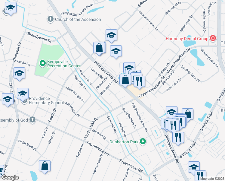 map of restaurants, bars, coffee shops, grocery stores, and more near 816 Yearling Court in Virginia Beach