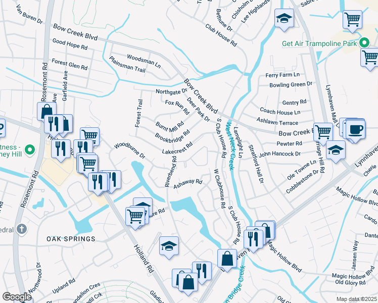 map of restaurants, bars, coffee shops, grocery stores, and more near 833 Green Lakes Court in Virginia Beach
