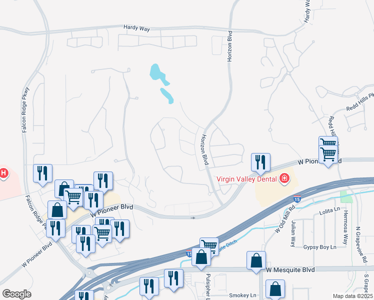 map of restaurants, bars, coffee shops, grocery stores, and more near 929 Buteo Bend in Mesquite