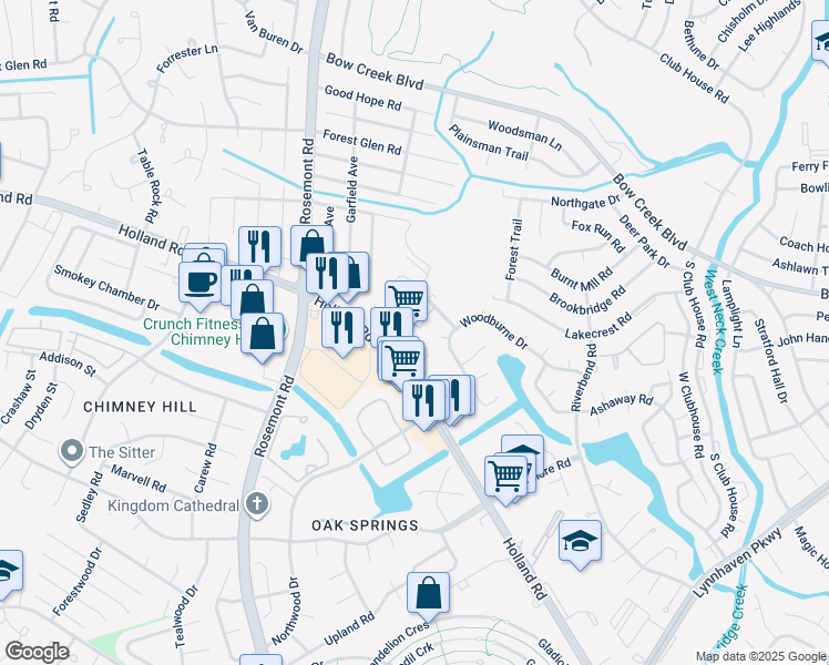 map of restaurants, bars, coffee shops, grocery stores, and more near 3429 Hollygreen Drive in Virginia Beach
