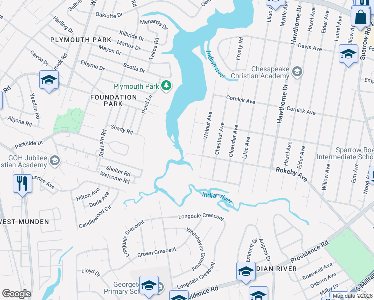 map of restaurants, bars, coffee shops, grocery stores, and more near 3303 Rokeby Avenue in Chesapeake