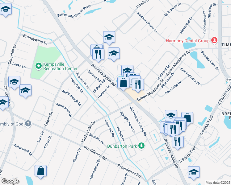 map of restaurants, bars, coffee shops, grocery stores, and more near 816 Yearling Court in Virginia Beach