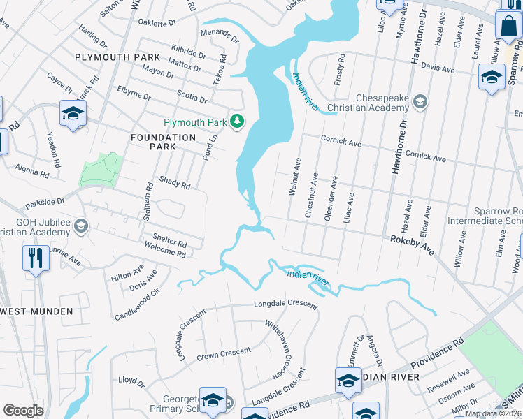 map of restaurants, bars, coffee shops, grocery stores, and more near 3303 Rokeby Avenue in Chesapeake