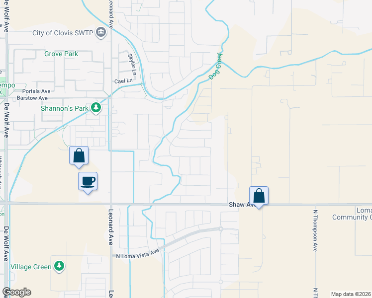 map of restaurants, bars, coffee shops, grocery stores, and more near 4080 San Jose Avenue in Clovis