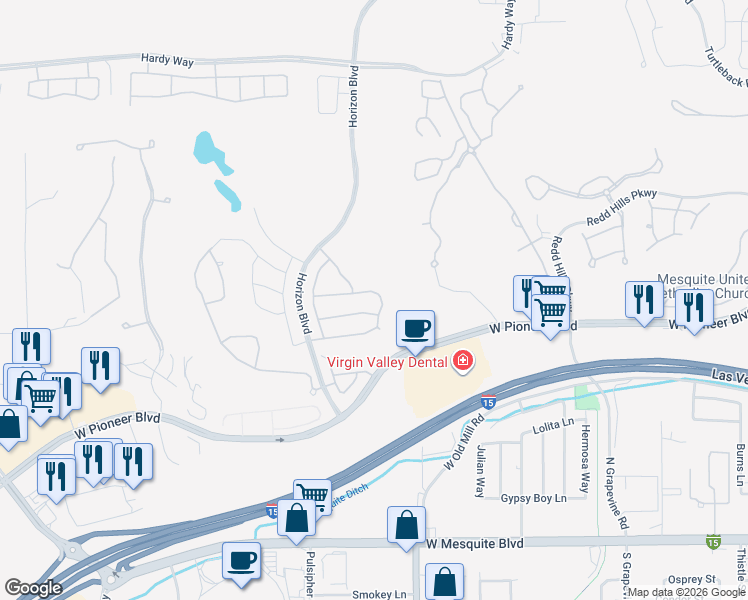 map of restaurants, bars, coffee shops, grocery stores, and more near 850 Sagedell Road in Mesquite