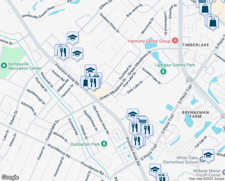 map of restaurants, bars, coffee shops, grocery stores, and more near 760 Southleaf Drive in Virginia Beach