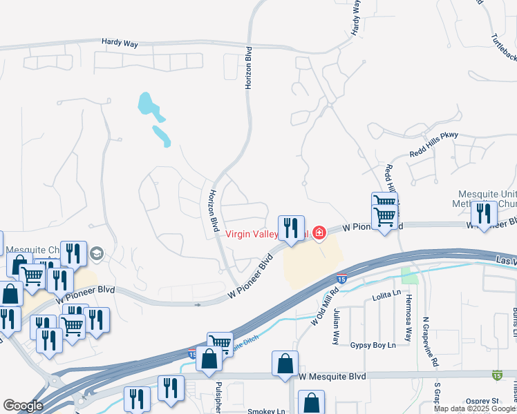 map of restaurants, bars, coffee shops, grocery stores, and more near 844 Glendale Road in Mesquite