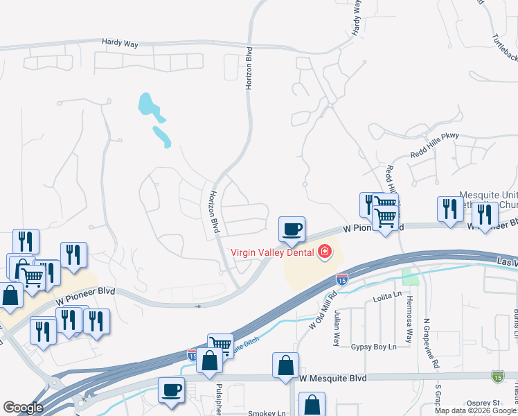 map of restaurants, bars, coffee shops, grocery stores, and more near 850 Sagedell Road in Mesquite