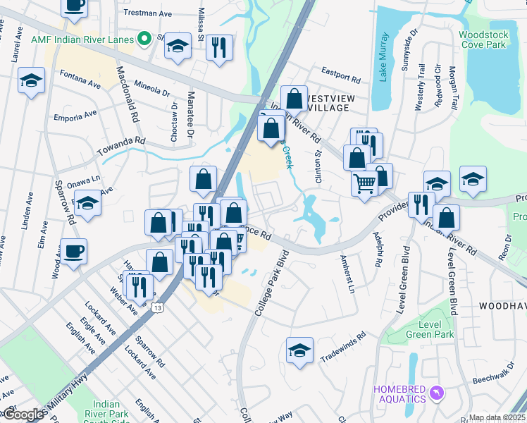 map of restaurants, bars, coffee shops, grocery stores, and more near 6324 Rockbrook Lane in Virginia Beach