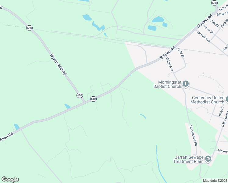 map of restaurants, bars, coffee shops, grocery stores, and more near 4510 Allen Road in Jarratt