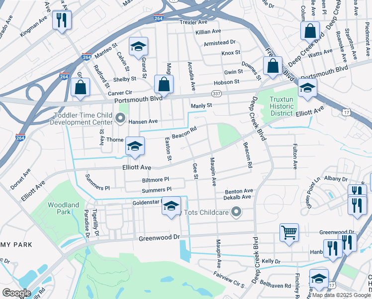 map of restaurants, bars, coffee shops, grocery stores, and more near 400 Weston Street in Portsmouth