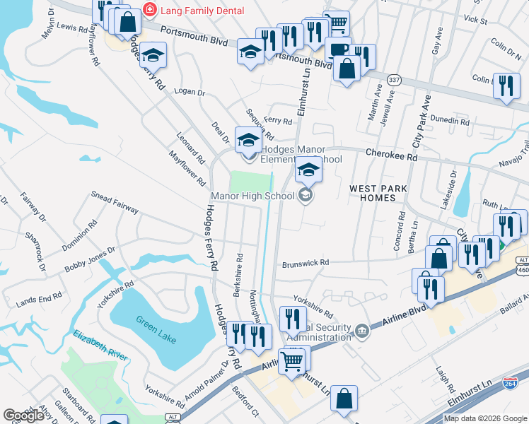 map of restaurants, bars, coffee shops, grocery stores, and more near 212 Tudor Road in Portsmouth