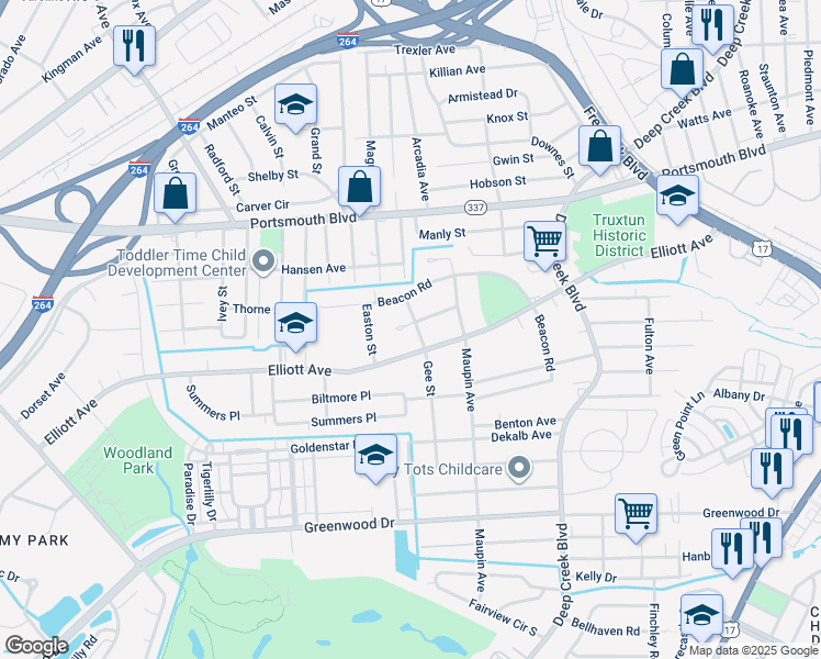 map of restaurants, bars, coffee shops, grocery stores, and more near 400 Weston Street in Portsmouth
