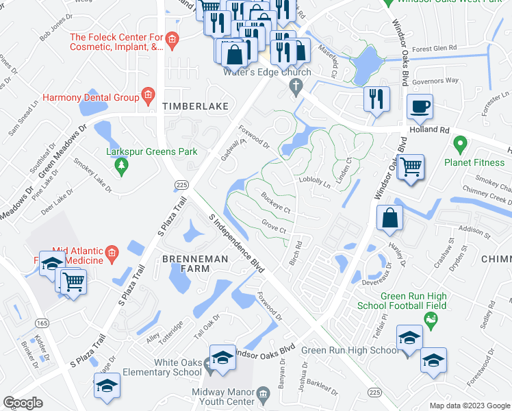 map of restaurants, bars, coffee shops, grocery stores, and more near 4256 Grove Court in Virginia Beach
