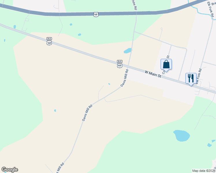 map of restaurants, bars, coffee shops, grocery stores, and more near 205 Davis Mill Road in Elkton