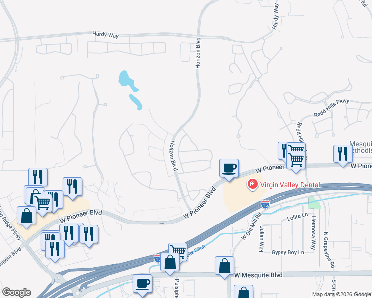 map of restaurants, bars, coffee shops, grocery stores, and more near 879 Glendale Road in Mesquite