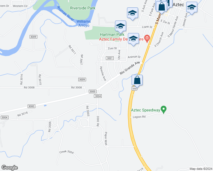 map of restaurants, bars, coffee shops, grocery stores, and more near 903 Rio Grande Avenue in Aztec