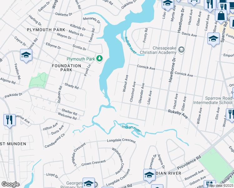 map of restaurants, bars, coffee shops, grocery stores, and more near 1518 Philmont Avenue in Chesapeake