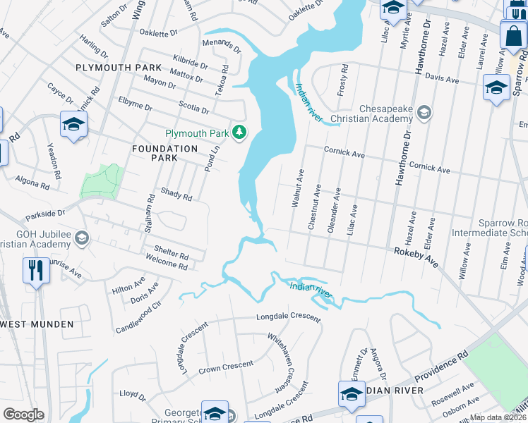 map of restaurants, bars, coffee shops, grocery stores, and more near 1513 Philmont Avenue in Chesapeake