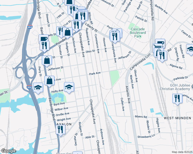 map of restaurants, bars, coffee shops, grocery stores, and more near 1400 Seaboard Avenue in Chesapeake