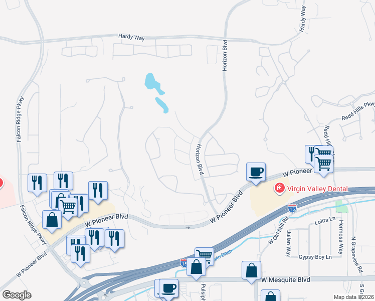 map of restaurants, bars, coffee shops, grocery stores, and more near 448 Harrier Lane in Mesquite