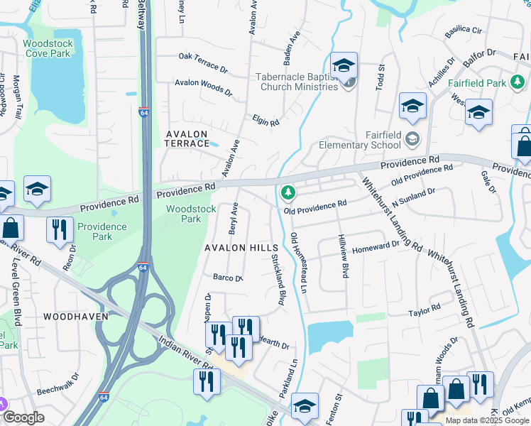 map of restaurants, bars, coffee shops, grocery stores, and more near 995 Strickland Boulevard in Virginia Beach