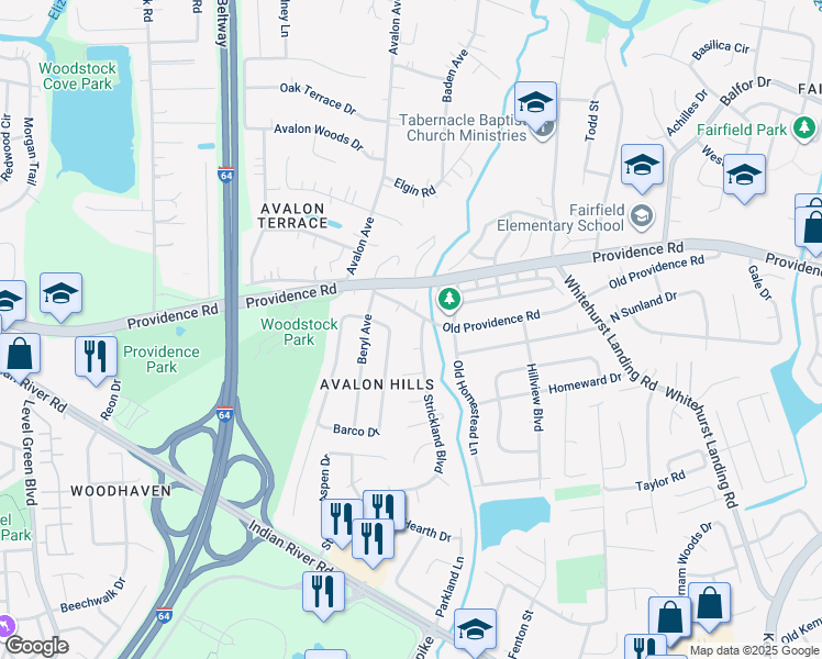 map of restaurants, bars, coffee shops, grocery stores, and more near 995 Strickland Boulevard in Virginia Beach