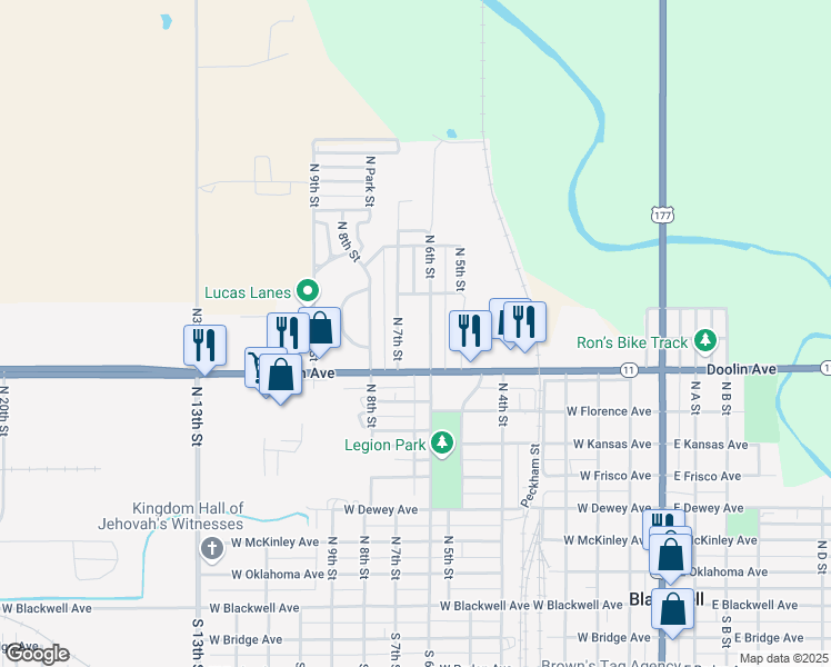 map of restaurants, bars, coffee shops, grocery stores, and more near 720 West Doolin Avenue in Blackwell
