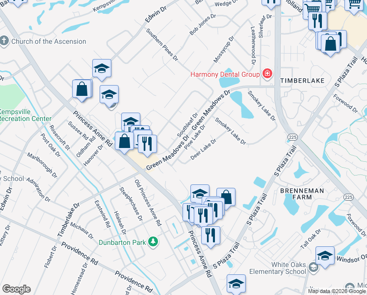 map of restaurants, bars, coffee shops, grocery stores, and more near 765 Pine Lake Drive in Virginia Beach