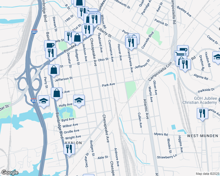 map of restaurants, bars, coffee shops, grocery stores, and more near 1400 Seaboard Avenue in Chesapeake